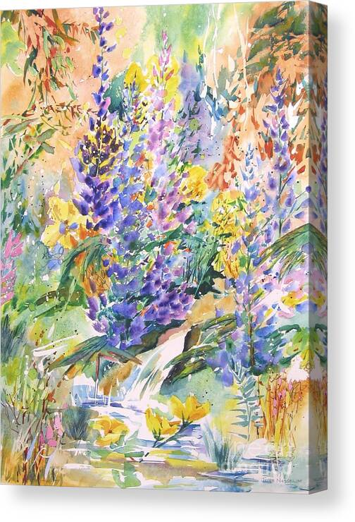 Abstract Paintings Canvas Print featuring the painting Wild Lupines by John Nussbaum