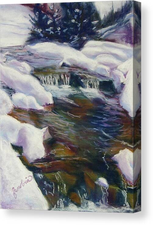 Winter Creek Canvas Print featuring the painting Winter Creek by Zanobia Shalks