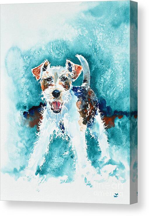 Wire Fox Terrier Canvas Print featuring the painting Wire Fox Terrier by Zaira Dzhaubaeva