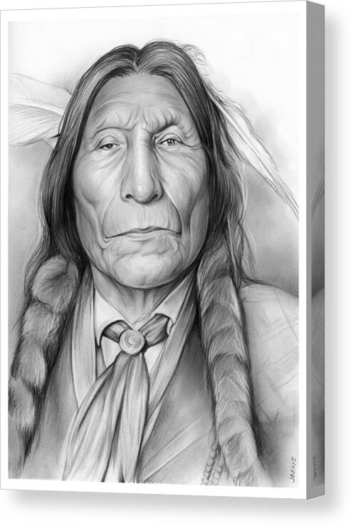 American Indian Canvas Print featuring the drawing Wolf Robe by Greg Joens