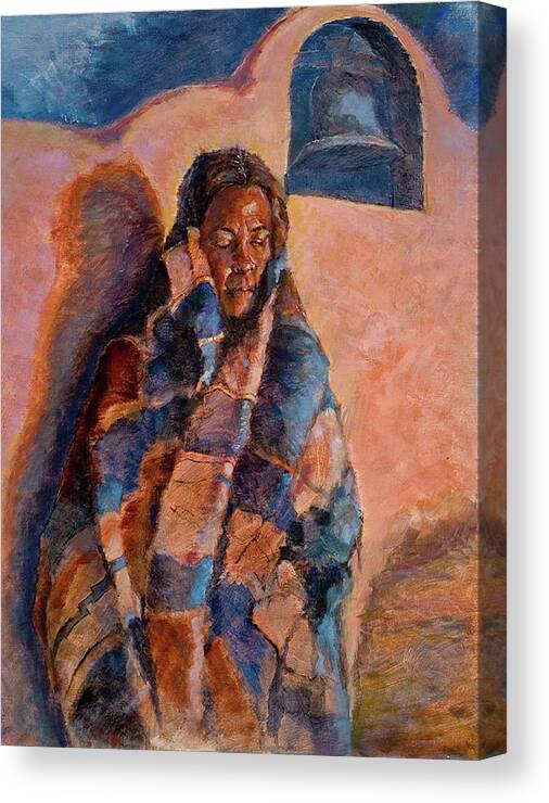 Woman Canvas Print featuring the pastel Woman in a Serape by Ellen Dreibelbis