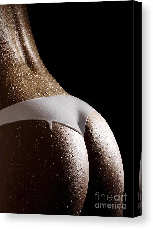 Woman Canvas Print featuring the photograph Woman in Panties Made of Milk by Maxim Images Exquisite Prints