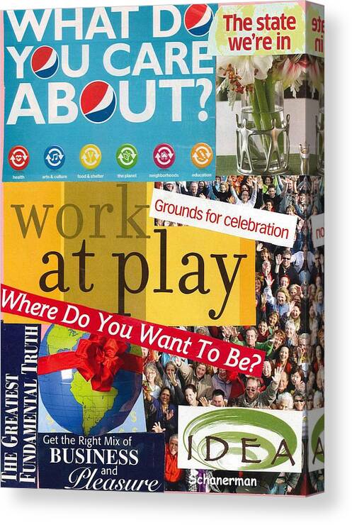 Collage Art Canvas Print featuring the mixed media Work at Play by Susan Schanerman