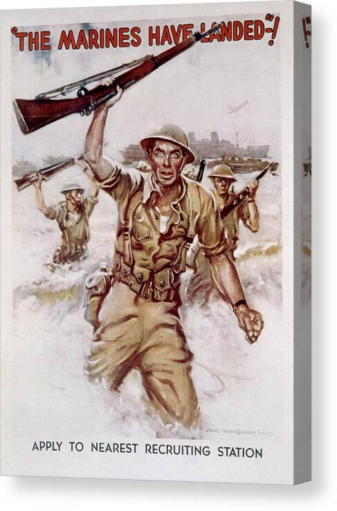 1940s Canvas Print featuring the photograph World War II, Marines Recruiting Poster by Everett