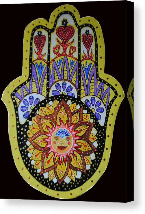 Yellow Hamsa Canvas Print featuring the painting Yellow Sun by Patricia Arroyo