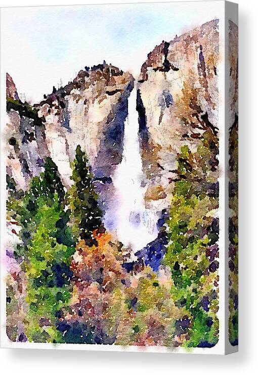 Waterlogue Canvas Print featuring the painting Yosemite Falls by Sandra Lee Scott