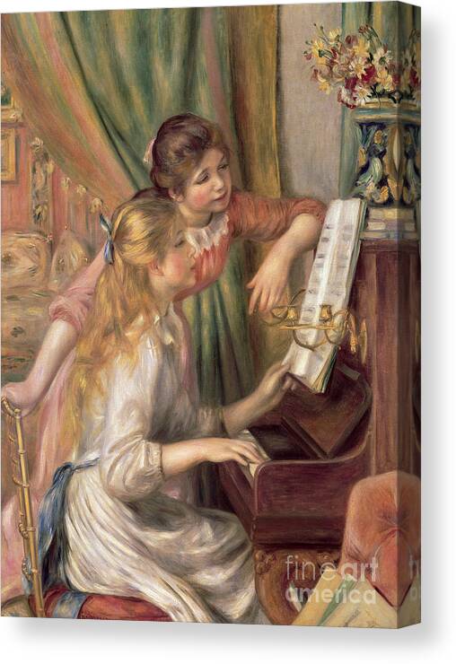 Young Canvas Print featuring the painting Young Girls at the Piano by Pierre Auguste Renoir