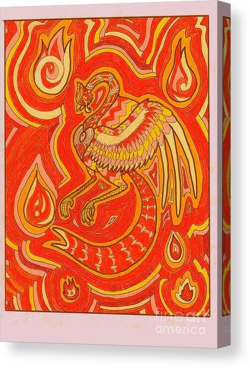 Phoenix Canvas Print featuring the drawing Zen Phoenix by Wendy Coulson