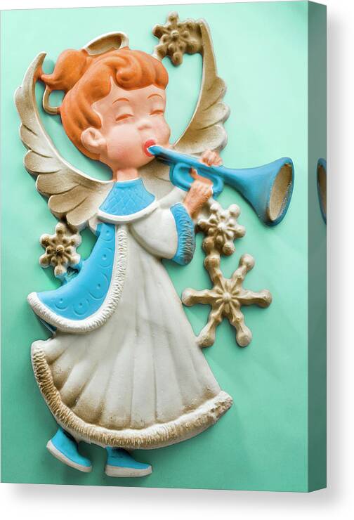 Angel Canvas Print featuring the drawing Angel Playing Horn #1 by CSA Images