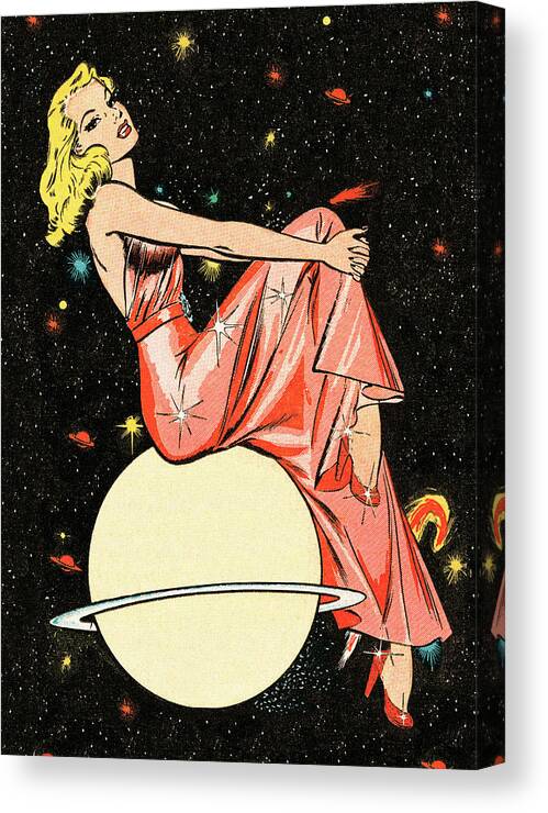 Apparel Canvas Print featuring the drawing Fancy woman on a planet #1 by CSA Images