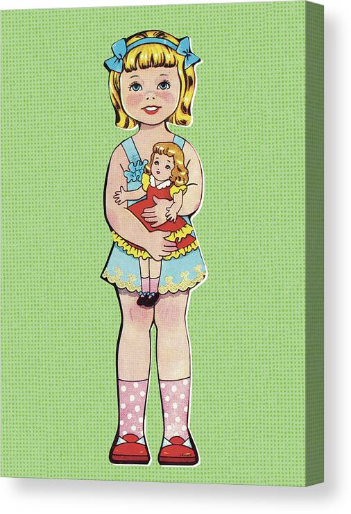 Blond Canvas Print featuring the drawing Girl Holding Doll by CSA Images