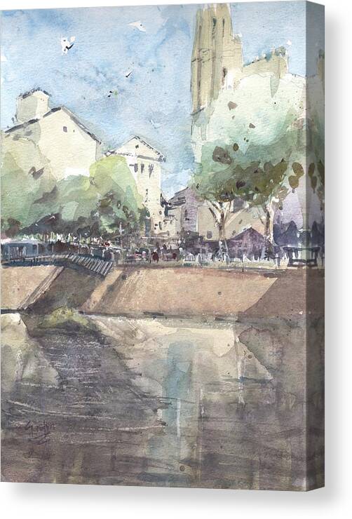  Canvas Print featuring the painting Girona Bridge #1 by Gaston McKenzie