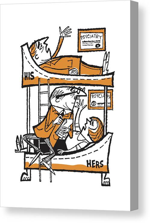 Campy Canvas Print featuring the drawing His and Hers Psychiatry #1 by CSA Images