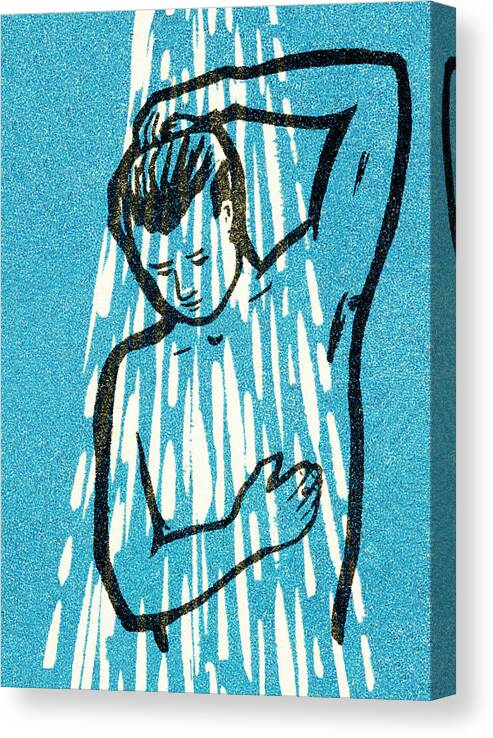 Adult Canvas Print featuring the drawing Man in the shower by CSA Images