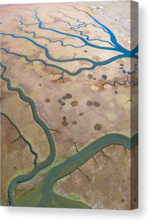 Landscapeaerial Canvas Print featuring the photograph Meandering Channels Run #1 by Ethan Daniels