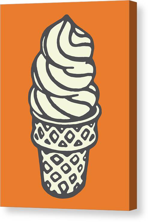 Campy Canvas Print featuring the drawing Swirled Soft Serve Ice Cream in Sugar Cone #1 by CSA Images