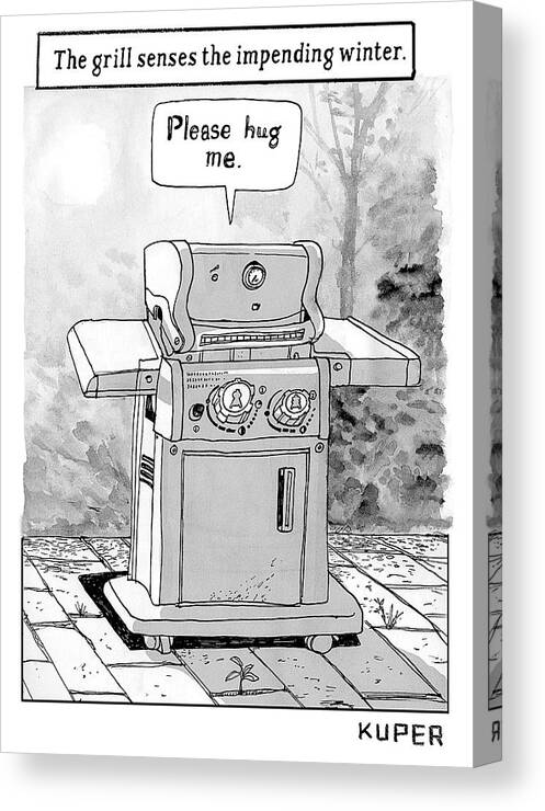The Grill Senses The Impending Winter Canvas Print featuring the drawing The grill senses the impending winter #2 by Peter Kuper
