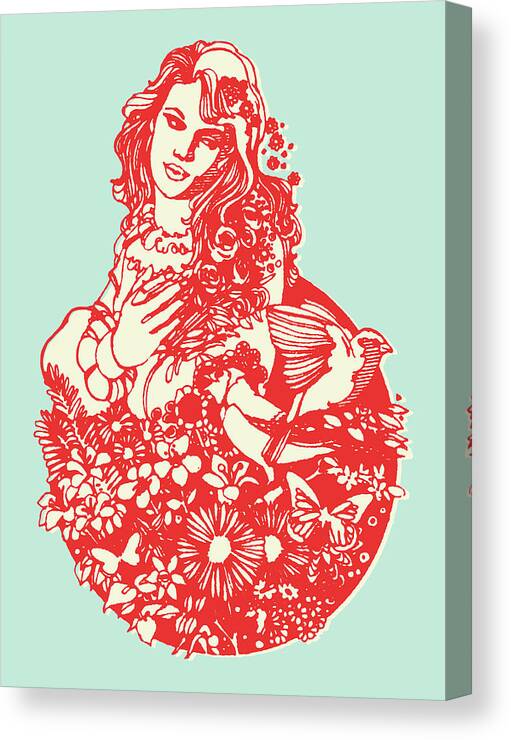 Animal Canvas Print featuring the drawing Woman and Nature by CSA Images