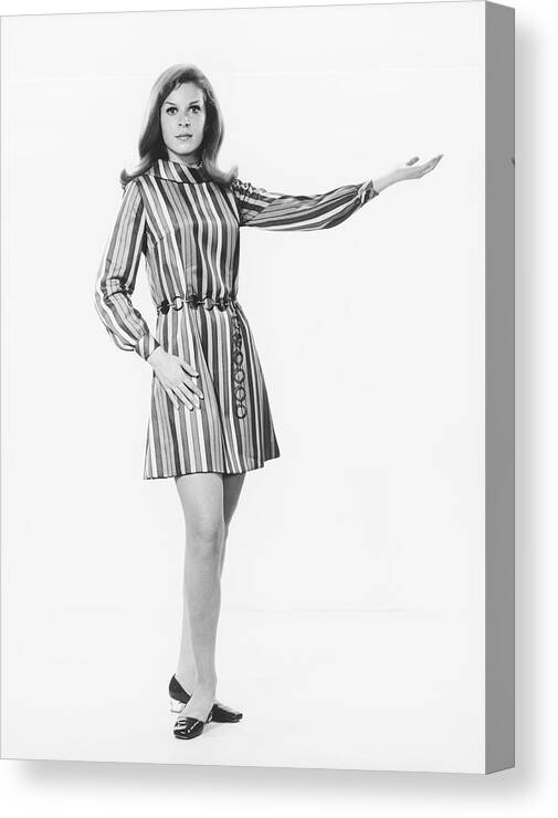 People Canvas Print featuring the photograph Woman Gesturing In Studio, B&w #1 by George Marks