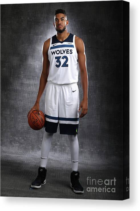 Karl-anthony Towns Canvas Print featuring the photograph 2017-18 Minnesota Timberwolves Media Day by David Sherman