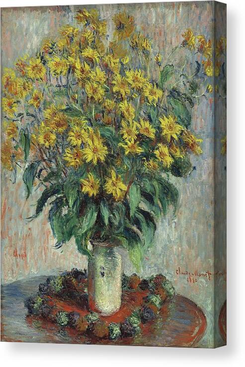 Still Life Canvas Print featuring the painting Jerusalem Artichoke Flowers by Claude Monet