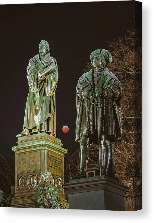Moon Canvas Print featuring the photograph Lunar Eclipse January 2019 #1 by Marc Braner