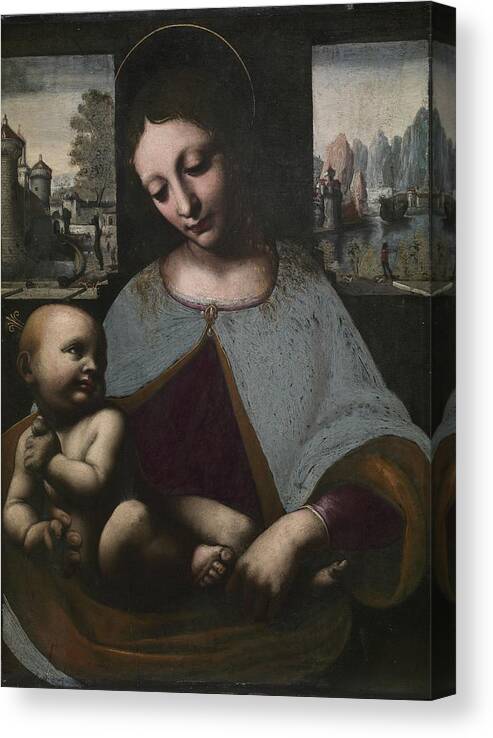 Leonardo Da Vinci Canvas Print featuring the painting Virgin And Child by Leonardo Da Vinci