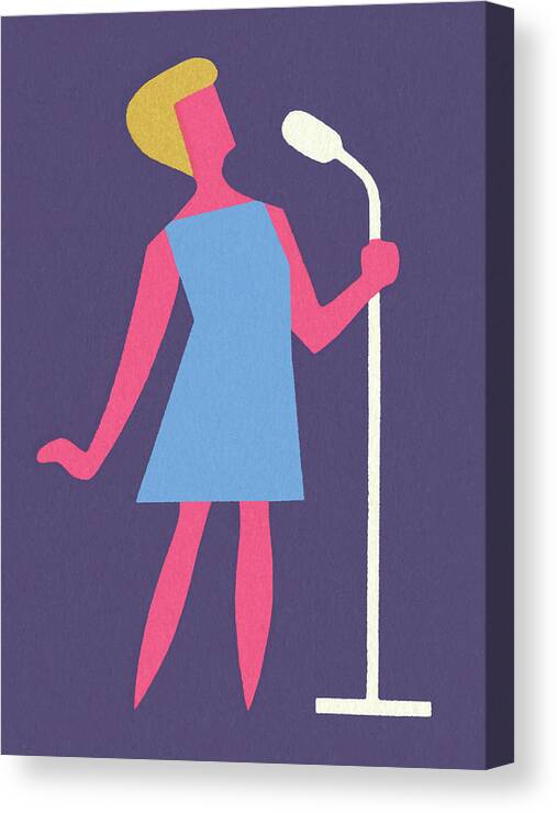 Adult Canvas Print featuring the drawing Woman Singing Into Microphone #2 by CSA Images