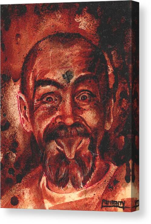 Ryan Almighty Canvas Print featuring the painting CHARLES MANSON port dry blood by Ryan Almighty