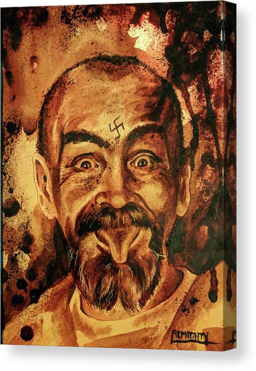 Ryan Almighty Canvas Print featuring the painting CHARLES MANSON portrait fresh blood by Ryan Almighty