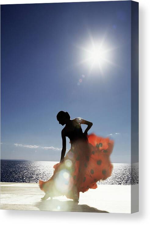 Flamenco Dancing By Sea In Full Sunlight Canvas Print featuring the photograph 812-19 by Robert Harding Picture Library