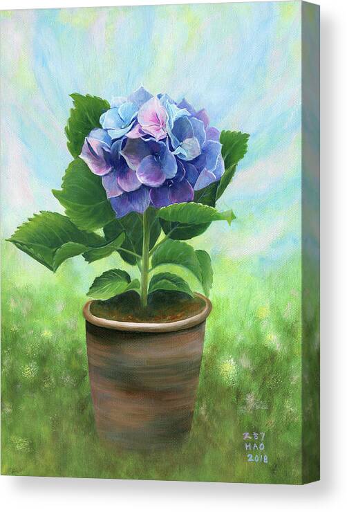 Hydrangea Canvas Print featuring the painting A Gift to My Angel by Helian Cornwell