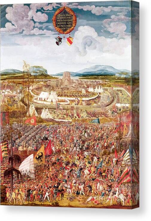 15th Century Canvas Print featuring the painting Alesia Besieged By Julius Caesar by Melchior Feselen