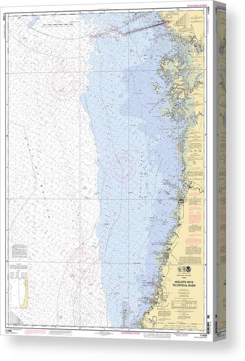 Weeki Wachee River Canvas Print featuring the digital art Anclote Keys to Crystal River NOAA Nautical chart 11409 by Nautical Chartworks