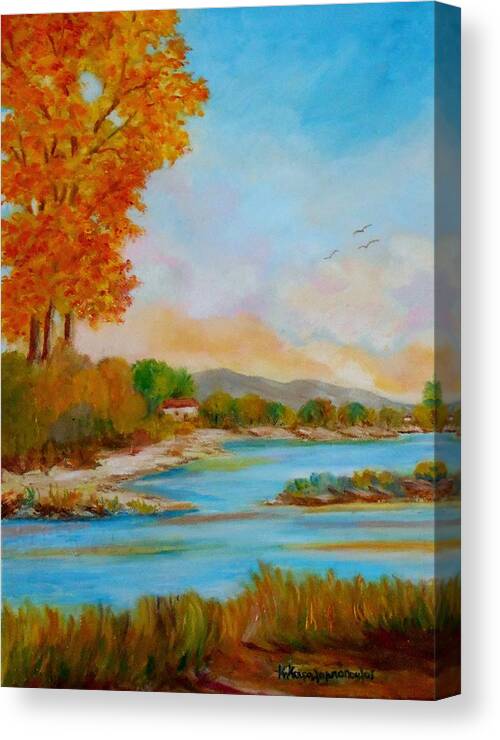 Landscapes Canvas Print featuring the painting Autumnal Sunset by Konstantinos Charalampopoulos