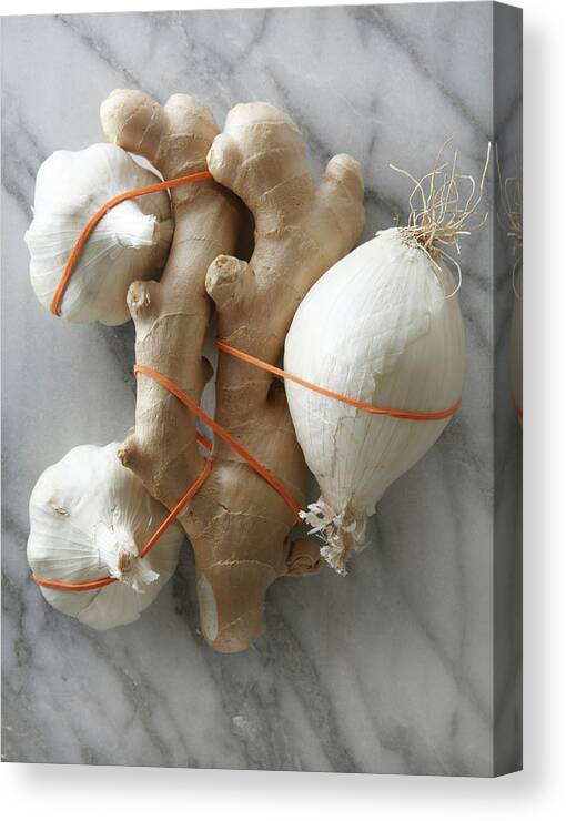 Garlic Canvas Print featuring the photograph Ayurvedic Ingredients Of Onion, Garlic by Shana Novak