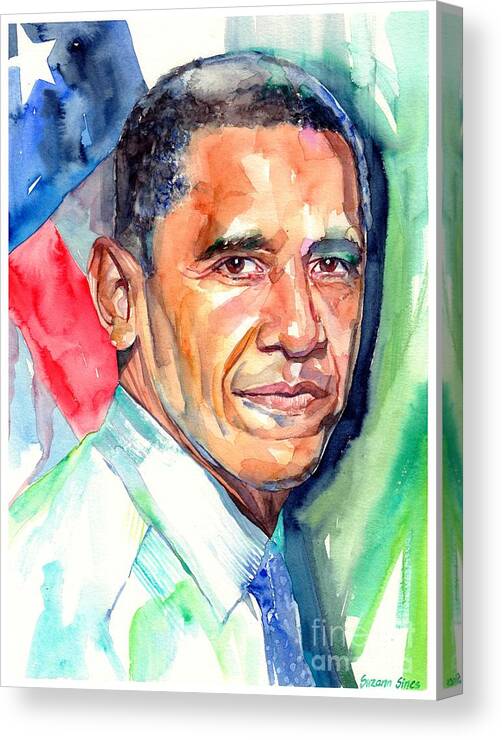 Barack Obama Canvas Print featuring the painting Barack Obama Watercolor by Suzann Sines