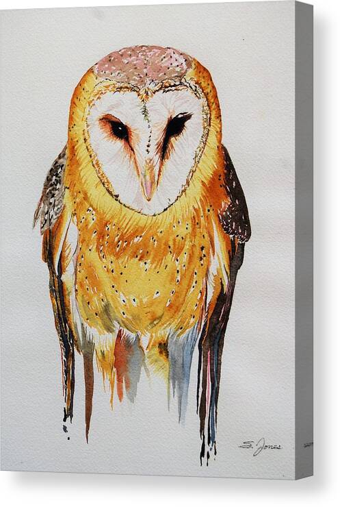 Barn Owl Canvas Print featuring the painting Barn Owl Drip by Sonja Jones