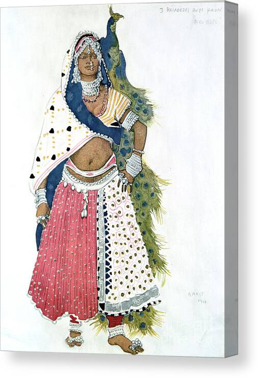 Ballet Dancer Canvas Print featuring the drawing Bayadere With Peacock, Ballet Costume by Print Collector