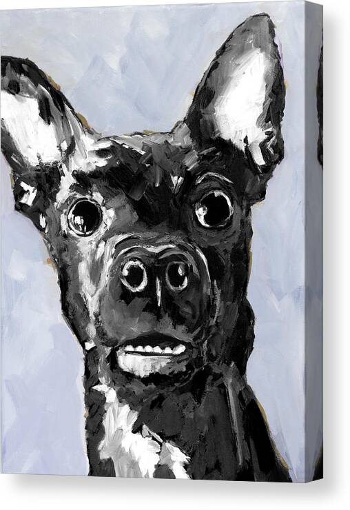 Chihuahua Puppy Dog Portrait Canvas Print featuring the painting Black Chihuahua Dog Portrait by Patricia Awapara