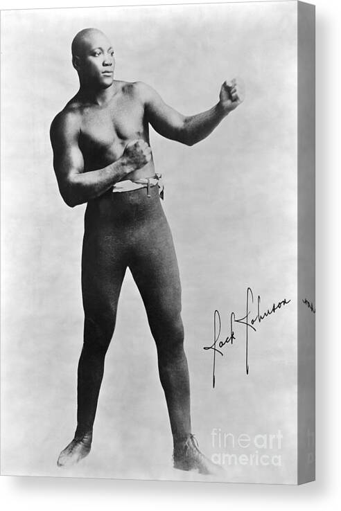 People Canvas Print featuring the photograph Boxer Jack Johnson In Fighting Pose by Bettmann