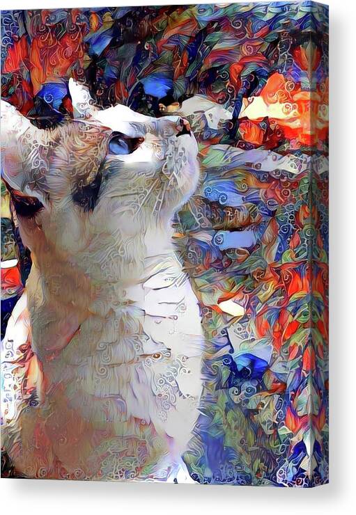Siamese Cat Canvas Print featuring the mixed media Brady the Half Siamese Half Tabby Cat by Peggy Collins