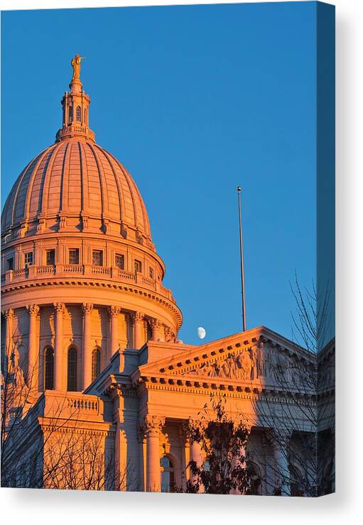 Madison Canvas Print featuring the photograph Capitol - Madison - Wisconsin- Sunset 2 by Steven Ralser