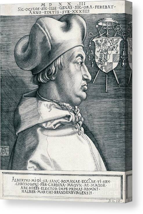 Engraving Canvas Print featuring the drawing Cardinal Albrecht Of Brandenburg by Print Collector