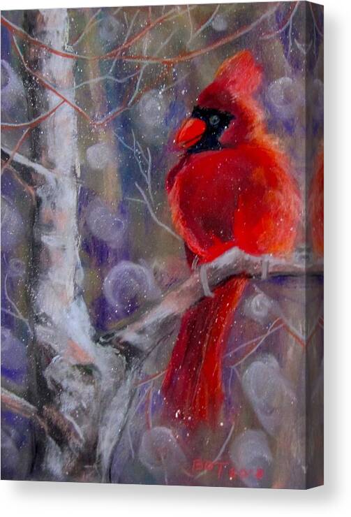 Bird Canvas Print featuring the pastel Cardinal in the snow by Barbara O'Toole