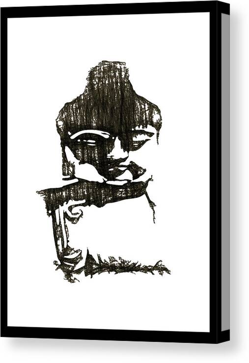Charcoal Buddha In Black And White Canvas Print featuring the drawing Charcoal Buddha in Black and White by Kandy Hurley