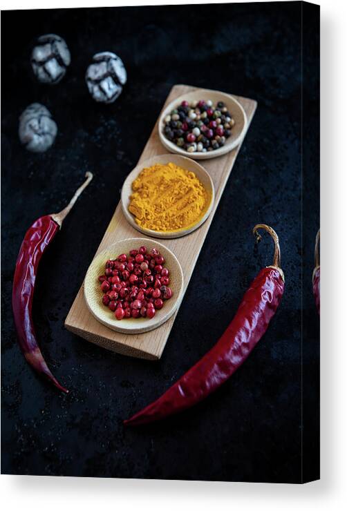 Spice Canvas Print featuring the photograph Collection of aromatic herbal peeper spices by Michalakis Ppalis