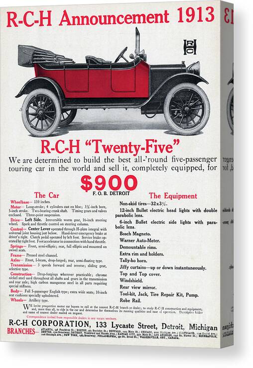 1910-1919 Canvas Print featuring the photograph Color Advertisement For Early R-c-h by Bettmann