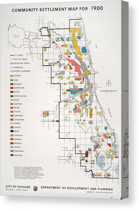 People Canvas Print featuring the photograph Community Settlement Map, Chicago by Chicago History Museum