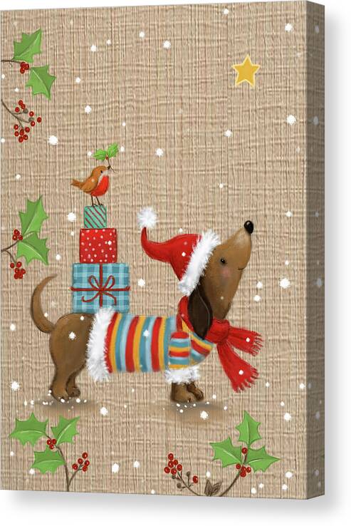 Dachshund Canvas Print featuring the mixed media Dachshund by Makiko